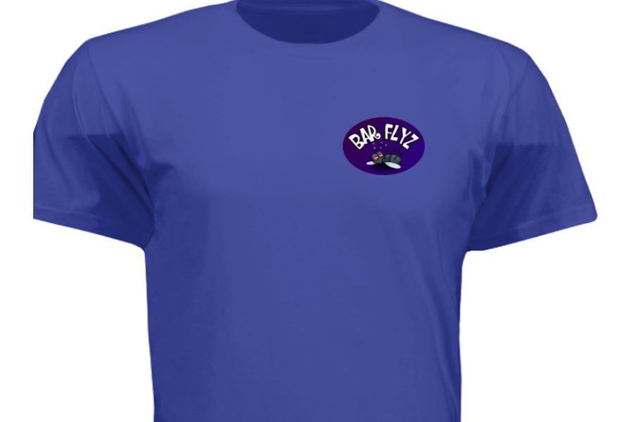 Printed staff t-shirt with a bar logo on the left chest
