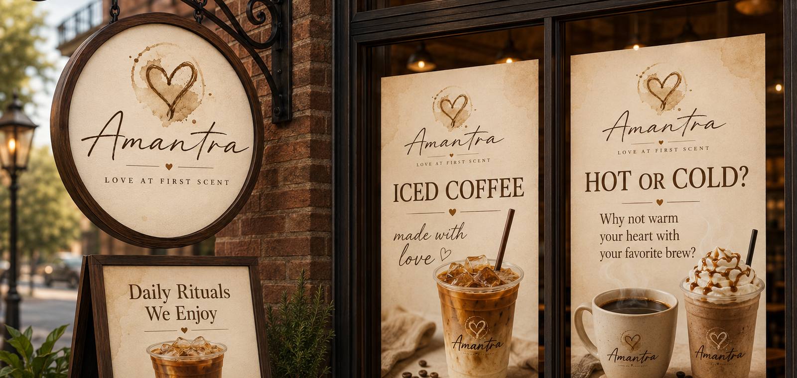 Printed window graphics installed on a Charlotte coffee shop storefront
